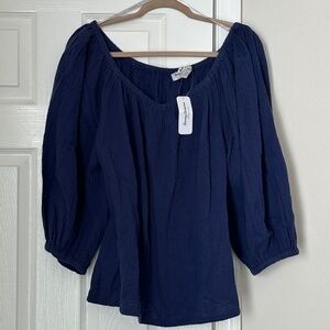 Brand New Tommy Bahama Island Guaze Off the Shoulder Island Navy Coral Isle XL